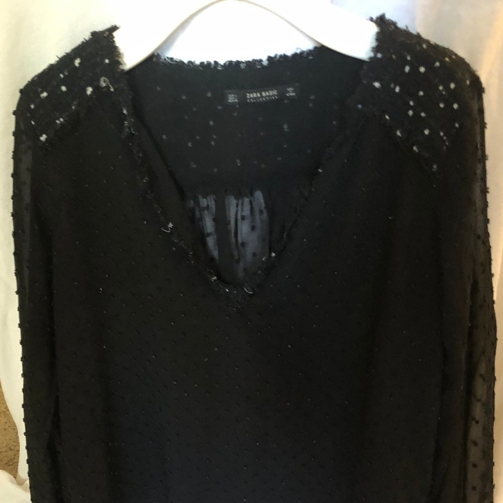 Zara black/tweed long sleeve blouse